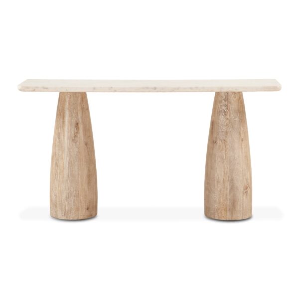 60 Oval White Marble Top with Whitewash Modern Base Console Table