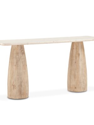 60 Oval White Marble Top with Whitewash Modern Base Console Table