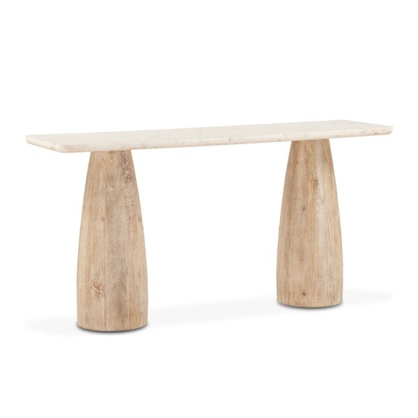 60 Oval White Marble Top with Whitewash Modern Base Console Table